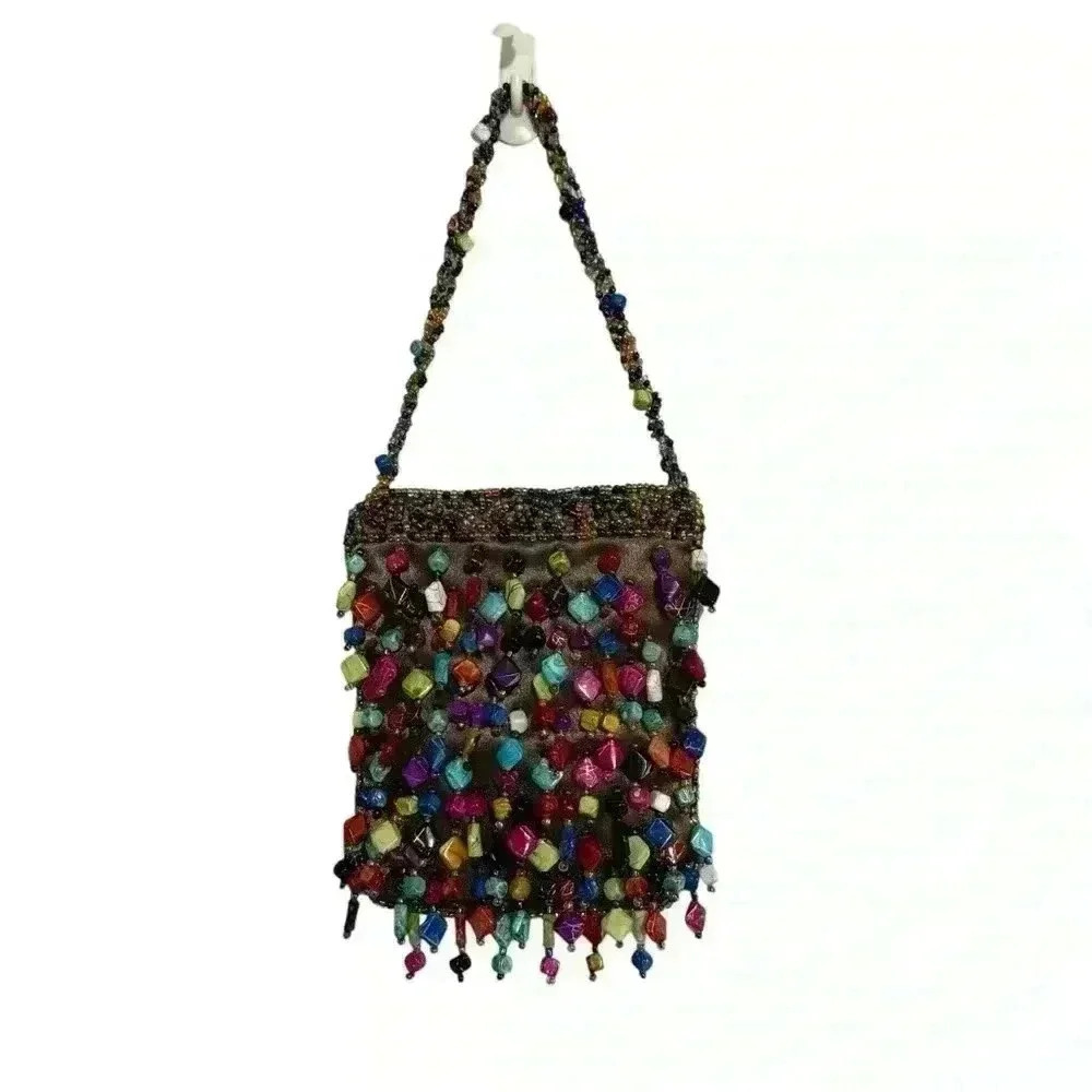 La Viola Vintage Multi-Colored Beaded Evening Shoulder Purse